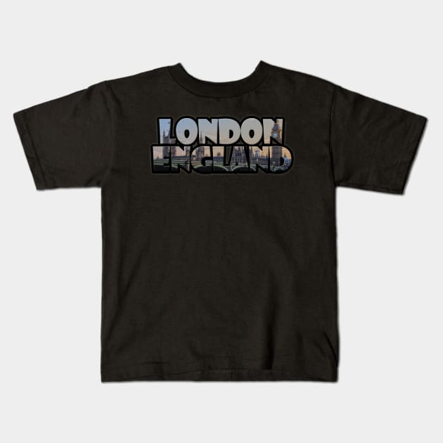 London, England Label with Big Ben & Westminster Kids T-Shirt by gorff